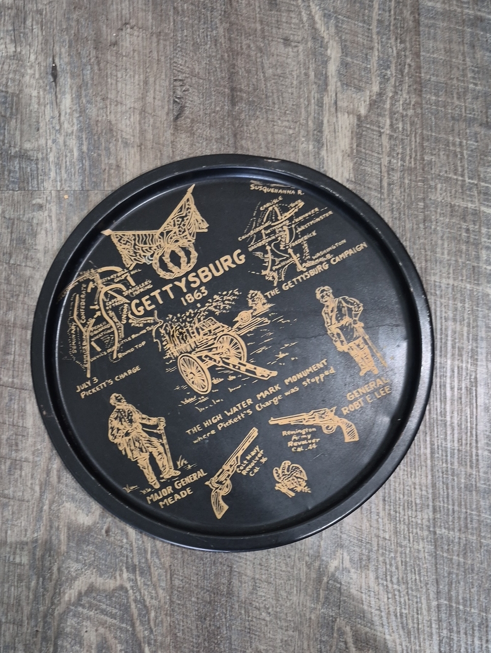 Gettysburg 1863 Decorative Metal Tray - Black and Gold